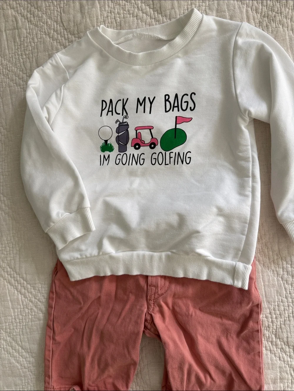 H&M Toddler Boy Golf Outfit Pullover and Shorts 3T I’m going golfing UNISEX